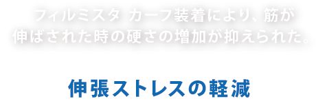 フィルミスタカーフ装着により、筋が伸ばされた時の硬さの増加が抑えられた。＞伸張ストレスの軽減